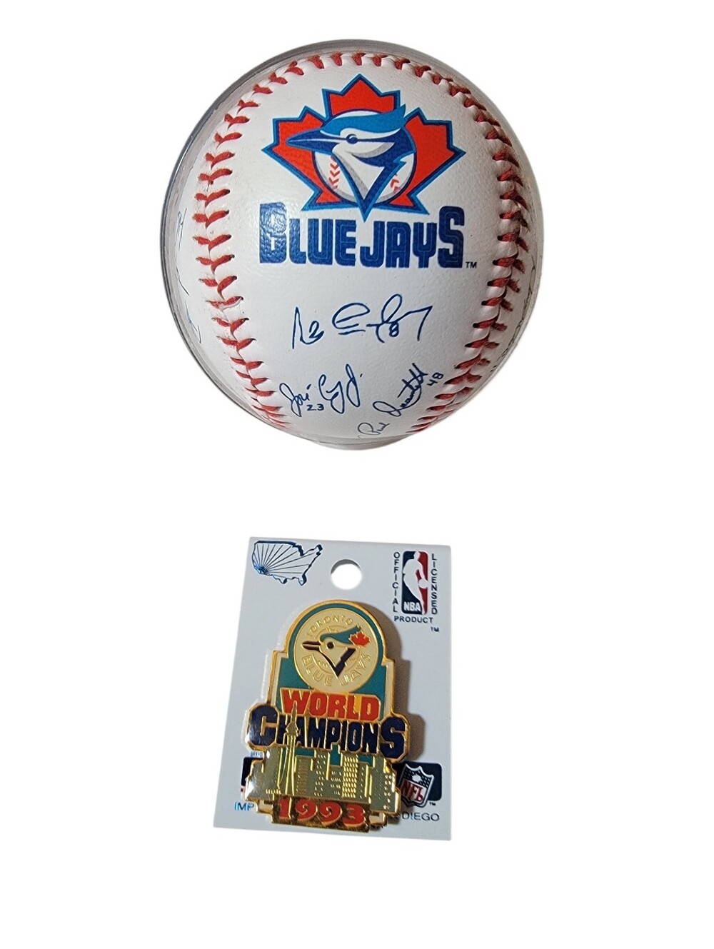 Vtg 90s Toronto Blue Jays Baseball & Lapel Pin Bundle Honda Promo Team Signed